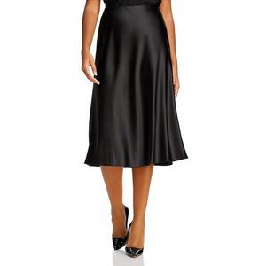 Aqua Womens Black Satin Knee-Length Office Wear A-Line Skirt Plus NWOT